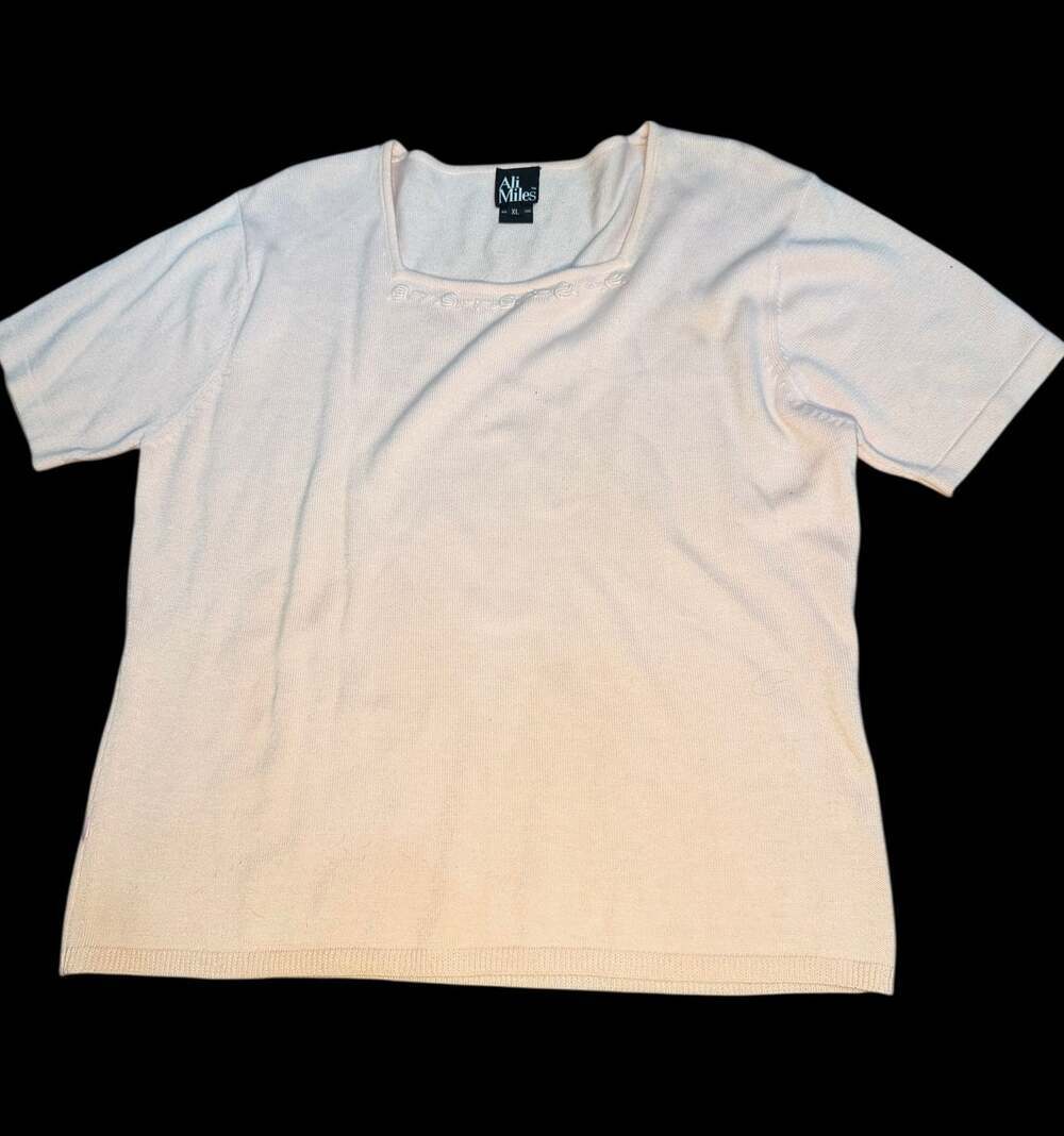 Ali Miles Women’s Knit Short Sleeve Top XL Blush Pink Asymmetrical Neckline